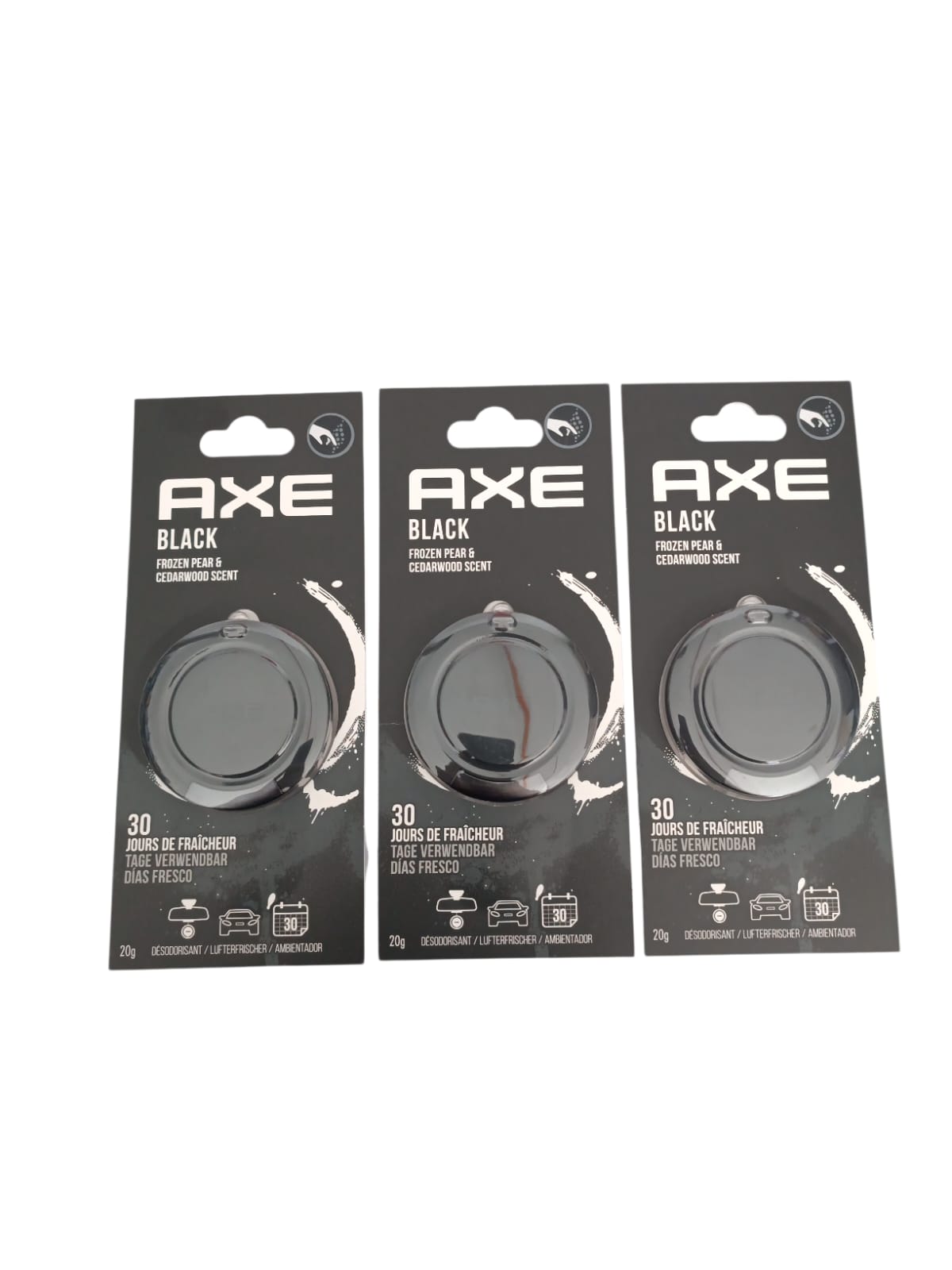 AROMATIZADOR PARA AUTOS COLGANTE AXE BLACK FRAGANCIA PERA X3